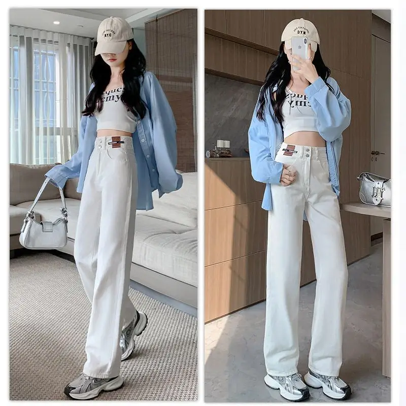 

Retro Style Straight Jeans 2024 New Versatile High Waist Slim Loose Floor-Mopping Wide Leg Pants for Women