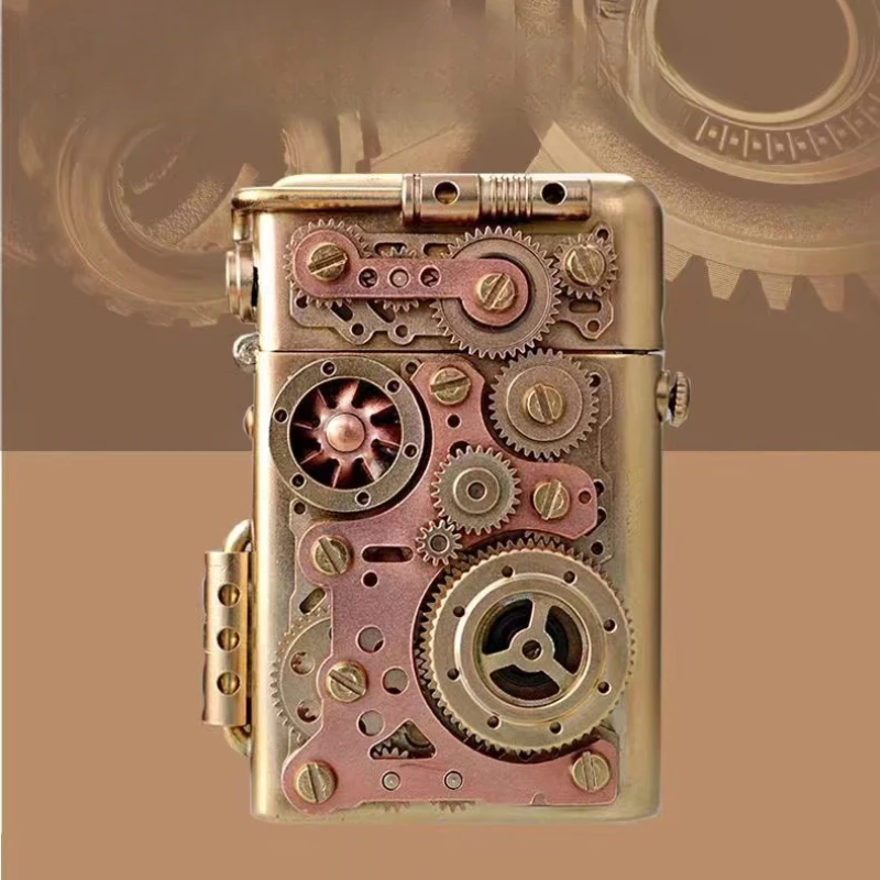 Steampunk Lighter Gear Linkage Mechanical Creative Pure Copper Kerosene Lighter Personalized Men\'s Gift Collection