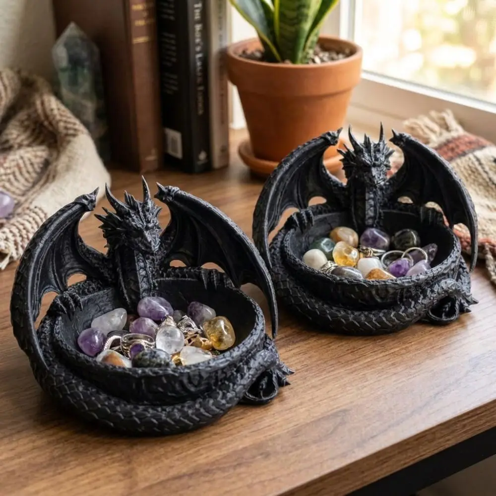 3D Printing Dragon Shaped Jewelry Tray Dark Style Unique Dragon Trinket Bowl Plastic Gothic Dragon Guardian Catchall Dish