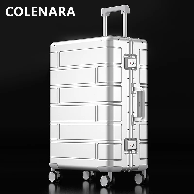 COLENARA-Valise cabine en alliage d\'aluminium et de magnésium pour homme, valise d\'embarquement, valise Trolley Business Line, 20 amarans, 24 po, 28