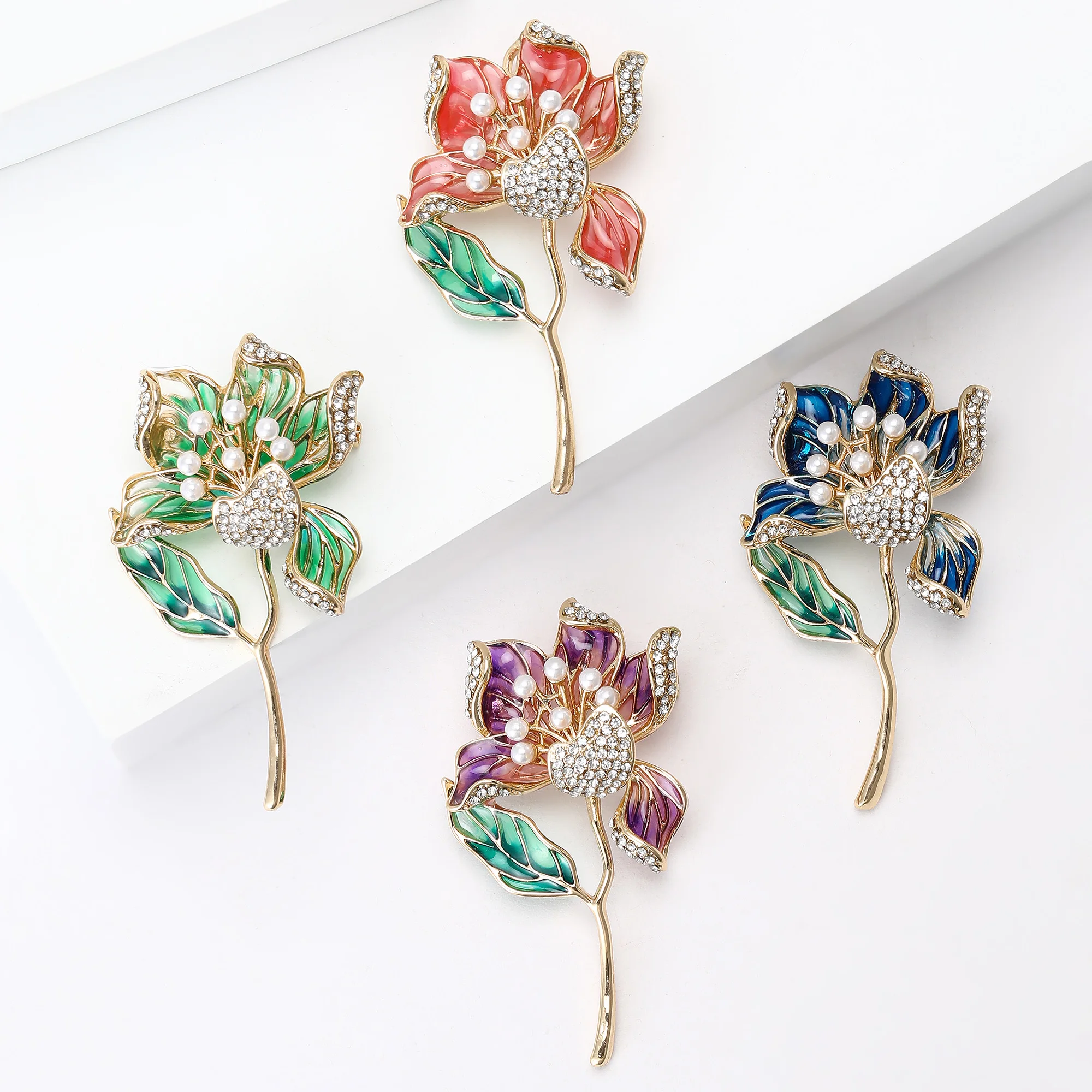 الكلاسيكية المينا زهرة دبابيس للنساء للجنسين حجر الراين النبات دبابيس المفاتيح مكتب حزب صديق هدايا جديدة مجوهرات اكسسوارات #5