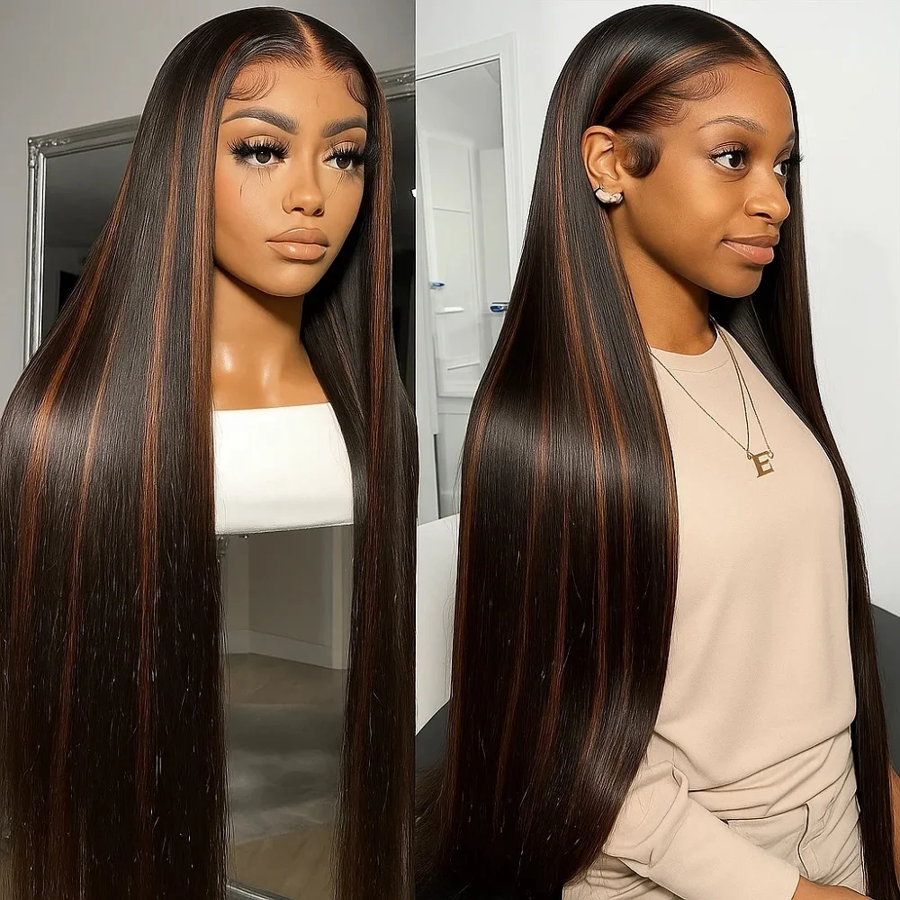 200 Density FB/30 Highlight Colored Transparent Lace Frontal Wigs 13x6 Straight Human Hair 46 Inch 13x4 HD Full Lace Front Wigs