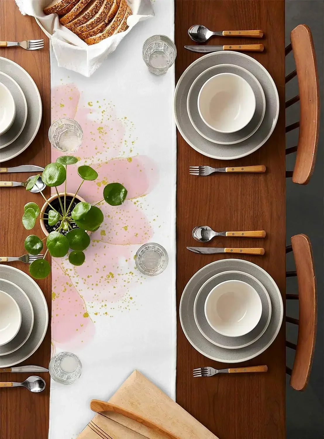 1Pc Modern Style Table Runner White And Pink Gold Splatter Floral Print Table Cover For Dining Table Kitchen Party Wedding Banqu