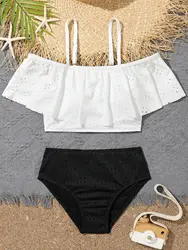 Girls Bikini Ruffle Two Pieces Swimsuit for Kids Children's Swimwear 7-12 Years Teens Bathing Suit Girl Off Shoulder Beachwear