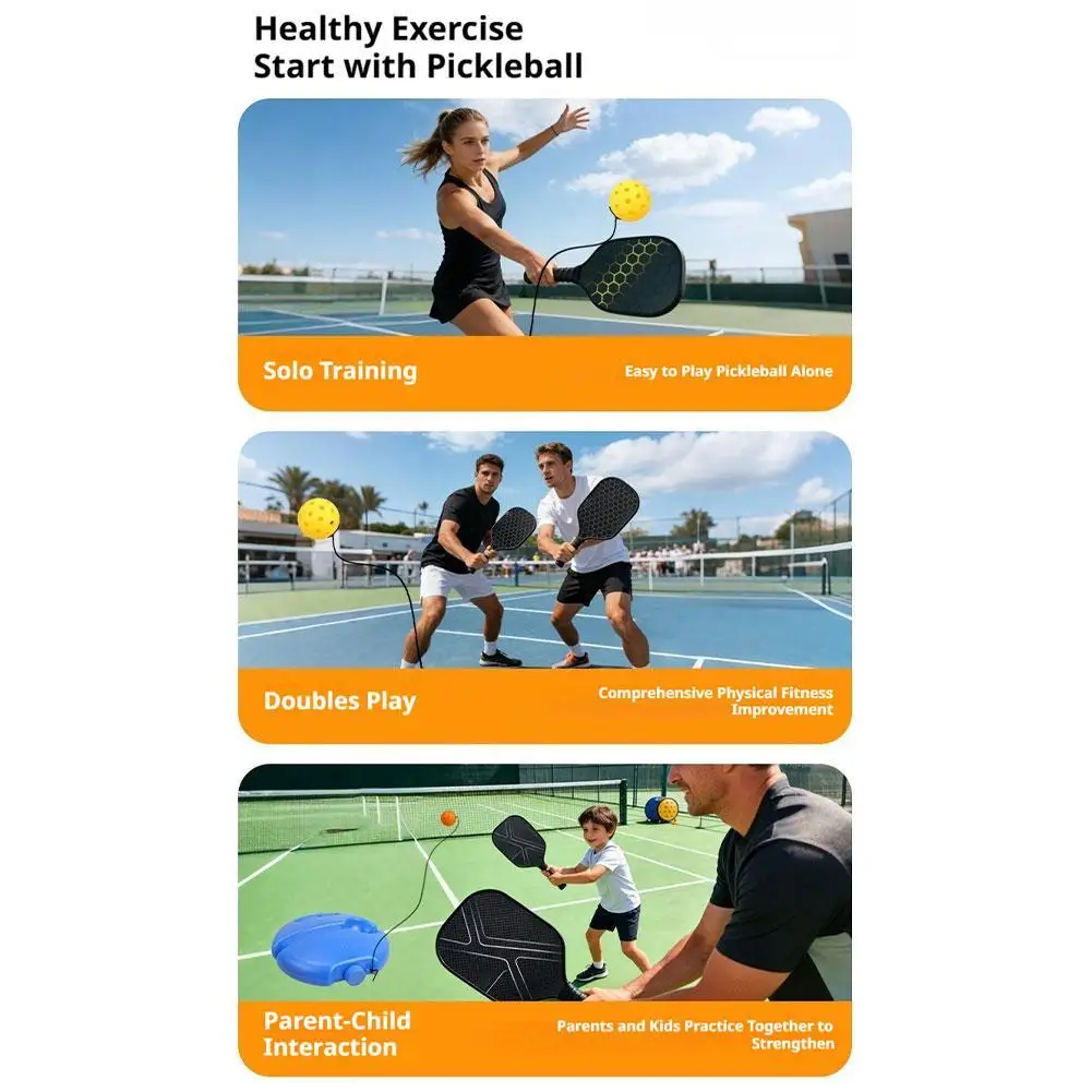 Pickleball-Solo-Trainingsgerät mit Rückprallball, elastischem Seil und stabiler Wasserbefüllbarer Basis für Anfänger zum Üben – Detail 19