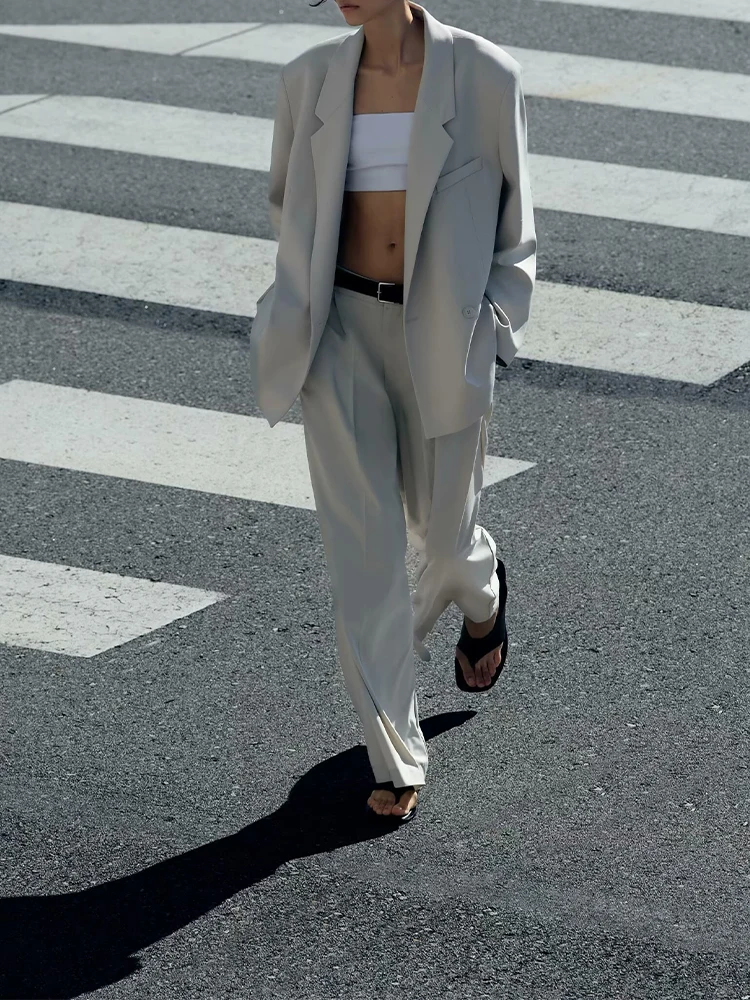 

European and American style summer new women's clothing fashionable loose suit jacket with belt double pleat pants suit