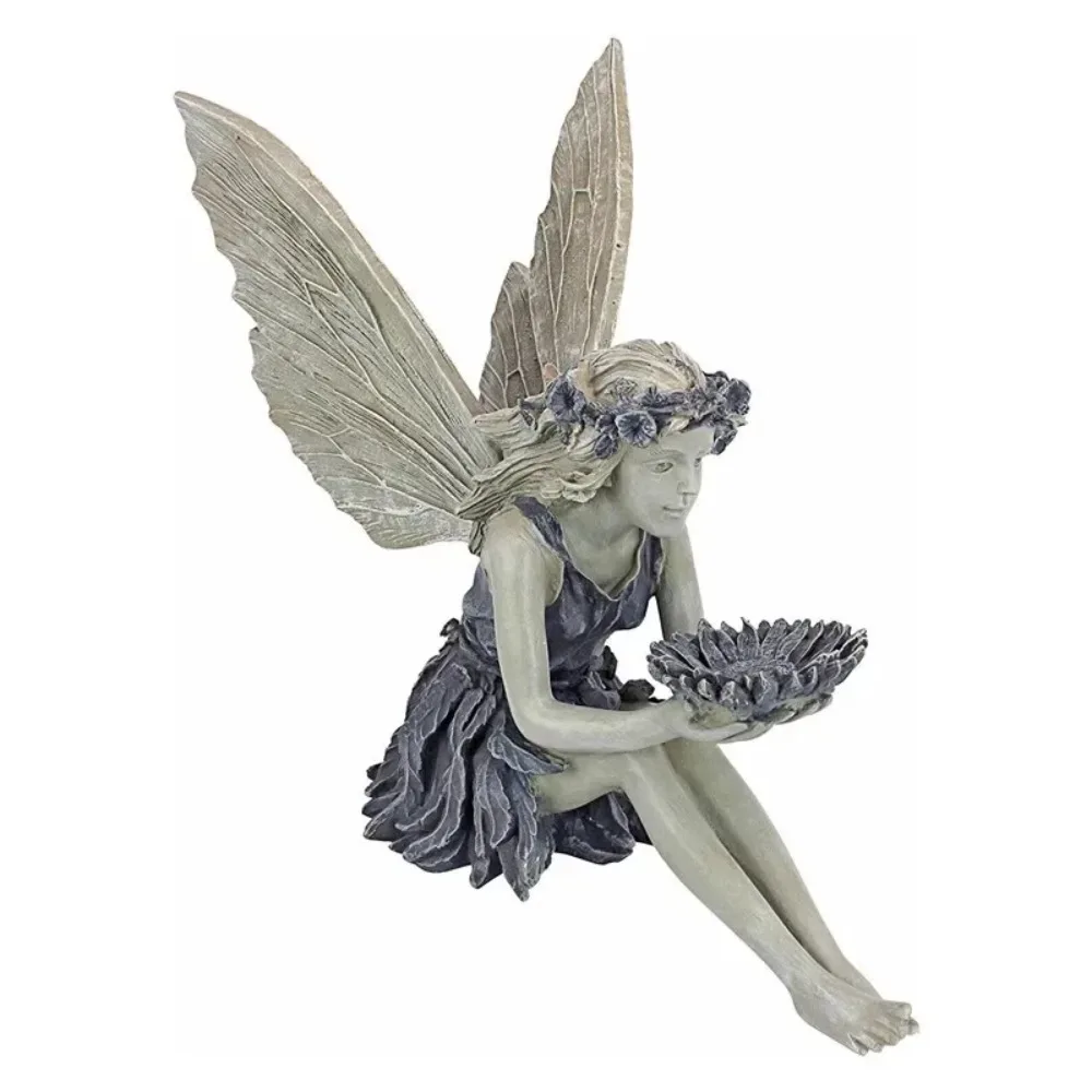 Sunflower fairy angel bird feeder statue garden decorative resin ornaments crafts