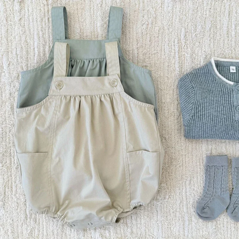 ربيع جديد 2026 ملابس داخلية للأطفال حديثي الولادة من البنات والأولاد بدون أكمام بلون سادة من القطن على الطراز الكوري بدلة تسلق 0-24 متر ملابس أطفال #3