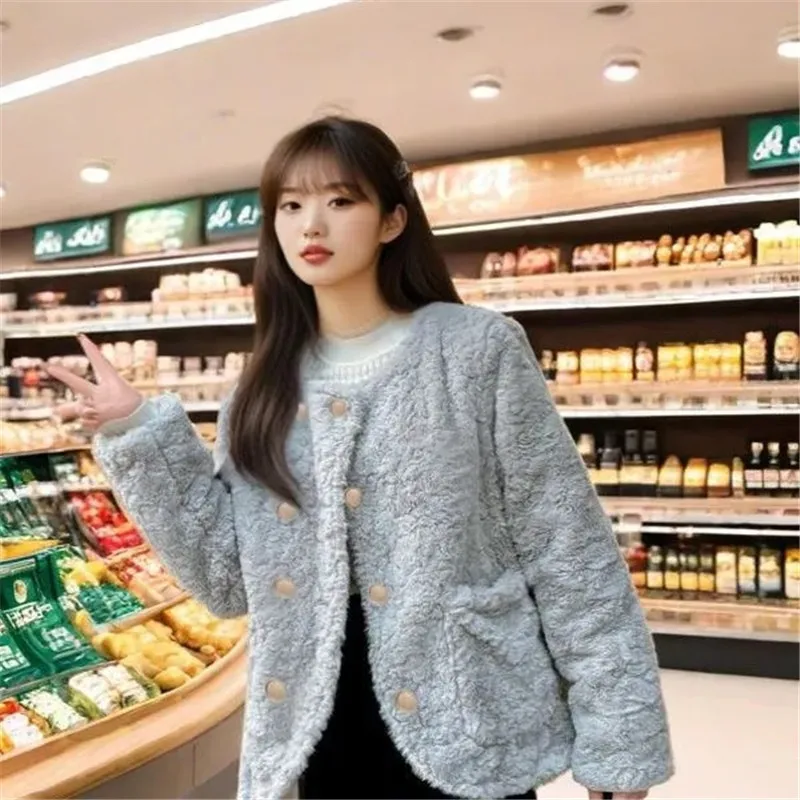 2026 Winter New Women's Small Fragrant Lamb Wool Coat Short Female Short Mao Mao Ladies Thin Loose Jacket Padded Overwear