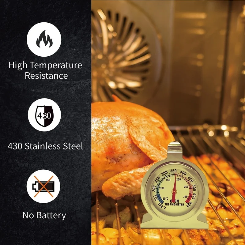 KT THERMO Oven Thermometer Stainless Steel Dial Cooking Meat Thermometer 50-300°C/100-600°F for BBQ Grill Smoker Baking 1/2PCS