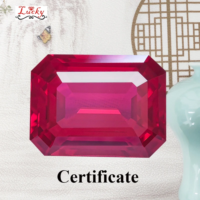 

Lab Grown Ruby Pigeon Blood Red VVS1 Emerald Cut Charms Beads for DIY Jewelry Making Pendant Material Selectable AGL Certificate