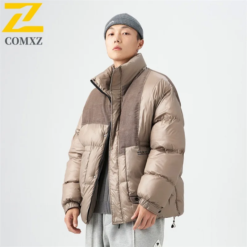 

COMXZ Men Cotton Padded Jacket Minimalist Fashion Solid Color Travel Leisure Wear Cold Proof Lightweight Padding Coat Daily Life