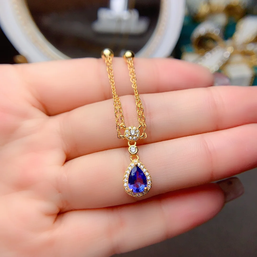 925 sterling silver natural Tanzanite clavicle chain necklace Fire color good beauty women's luxury jewelry certified boutique