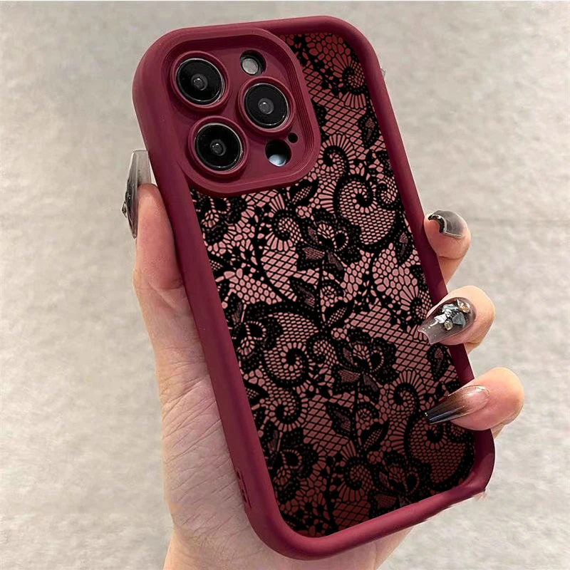 Elegant Lace Floral Phone Case For iPhone 11 12 13 14 15 Plus 16 Pro 18 17 Pro Max Air 16E X XR XS Max 7 8 Plus Shockproof Cover