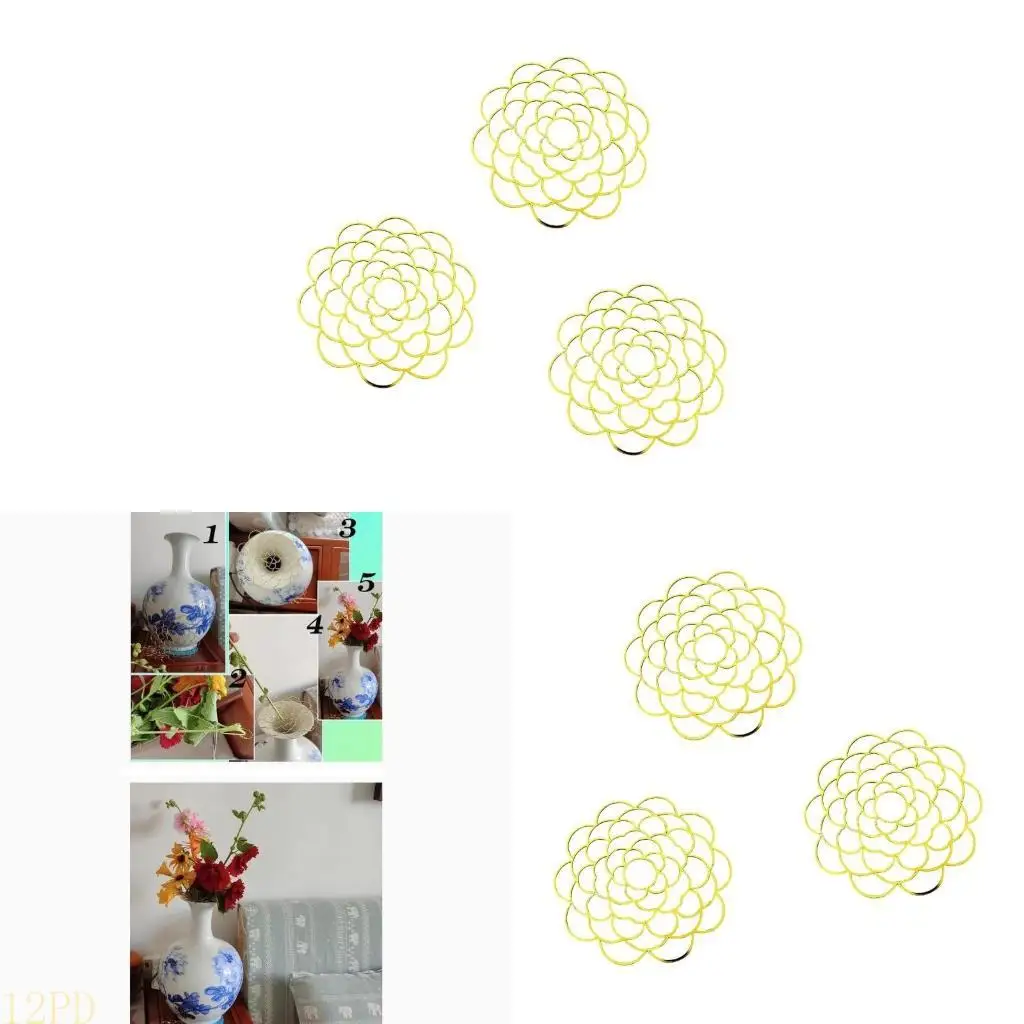 

12PD 3Pcs Iron Wire Flower Lid Arranger Floral Frogs Lid Holder Stainless Steel Flower Arranger for Vases Arrangement