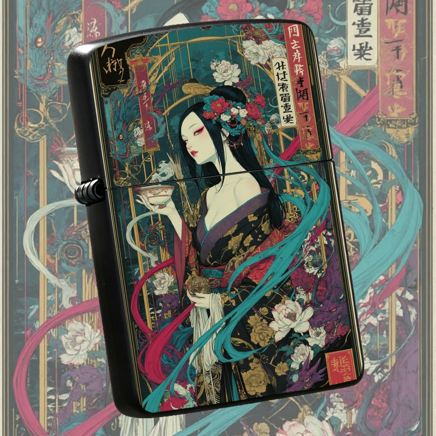 Vintage Ukiyo-e Geisha Pattern, Exquisite Sturdy Body Artistic Decor Accessory, Collectible Desktop Ornament, Creative Gift for Friends Boyfriend, PORTABLE Practical Daily Use Ignition TOOL for Smokers A fun and humorous lighter