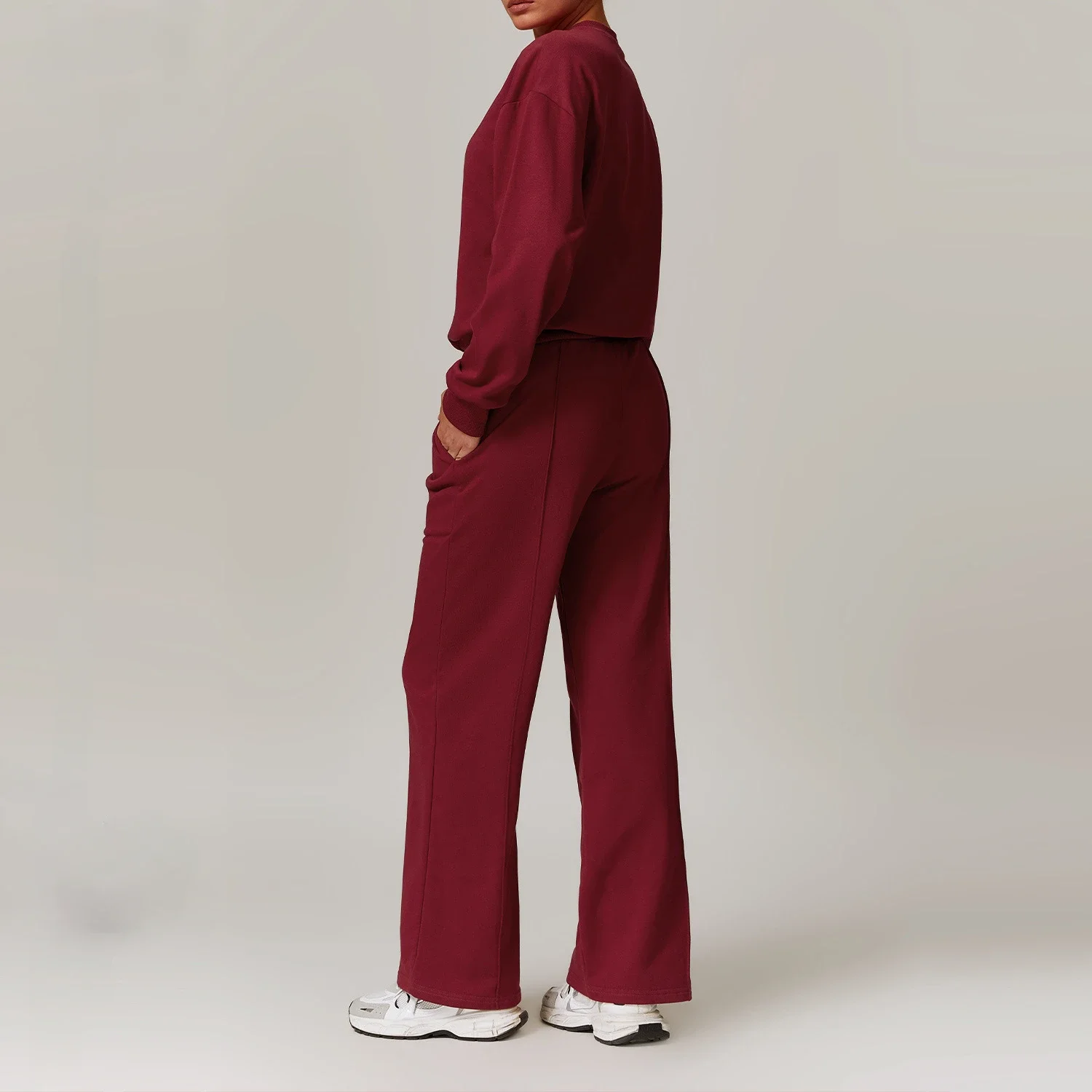 Custom LOGO New Women's Casual Sports Sweater Set High Waist Wide Leg Pants Long Sleeve Running Fitness Set image 2