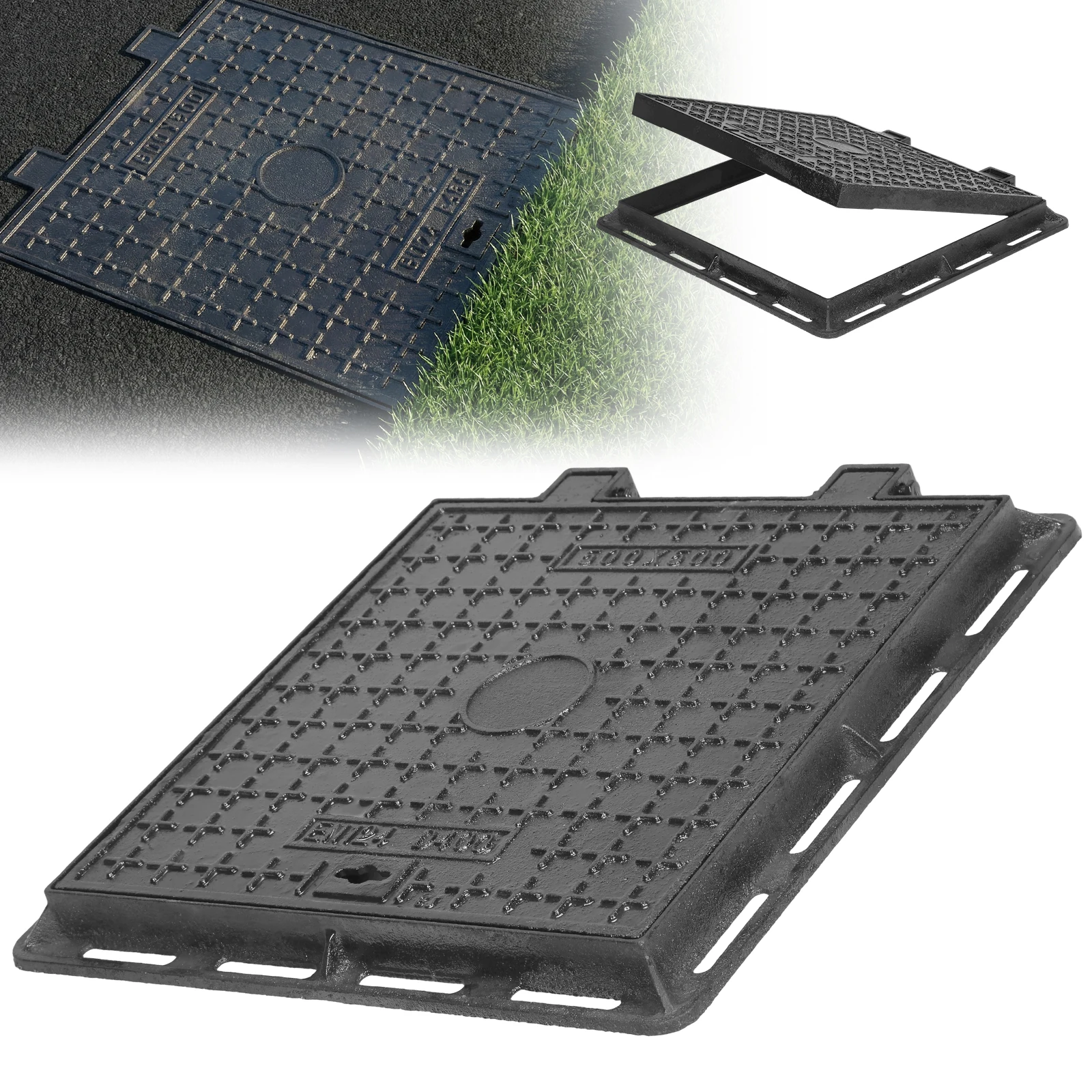 

Чугунная крышка люка и рама с основанием, квадратная инспекционная крышка люка с противоскользящим покрытием для канализации, двора, бетонного подвала, патио