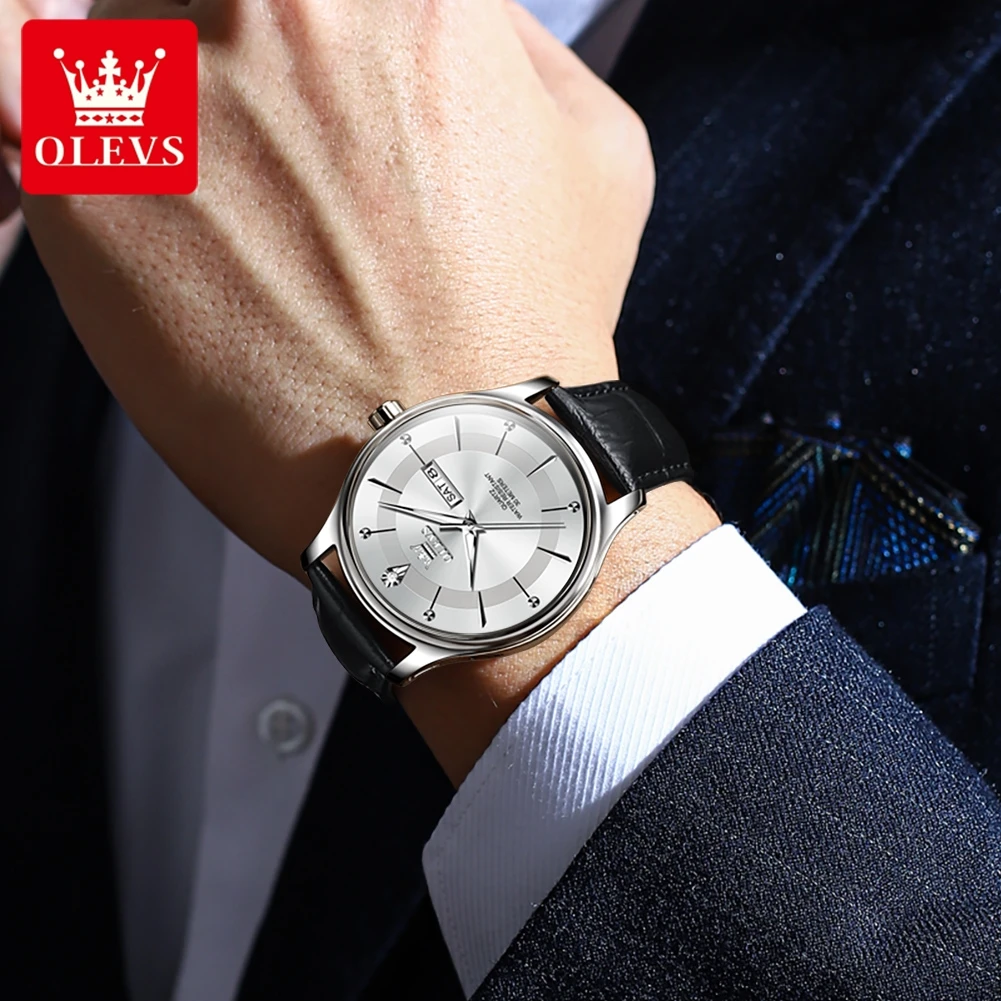 OLEVS Men's Watches Business Quartz Watch for Man Simply Wristwatch Stainless Steel Watperproof Luminous Date Week 9908