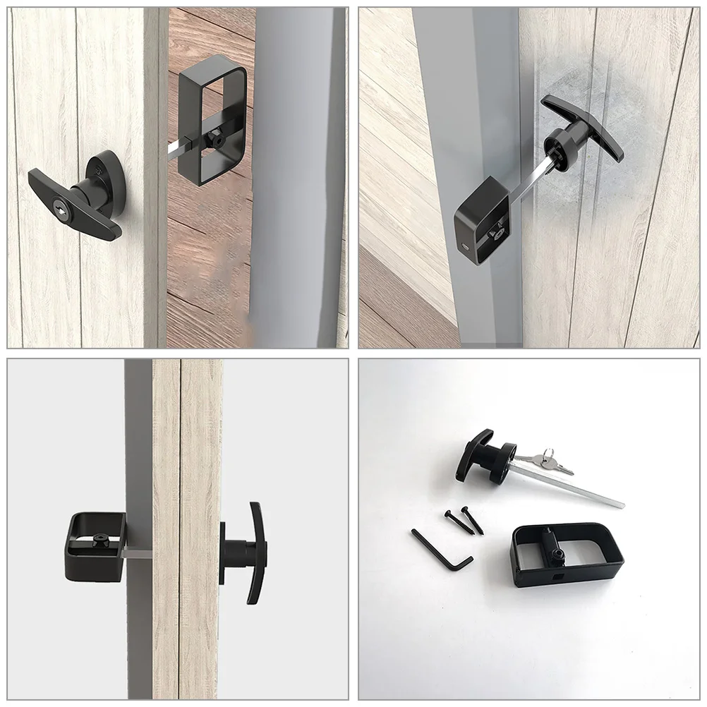 

1 set 1 Set T Handle With Key Durable Sturdy Sliding Door Lock For Barn Garage Gate Wood Door Privacy Security Lock Set