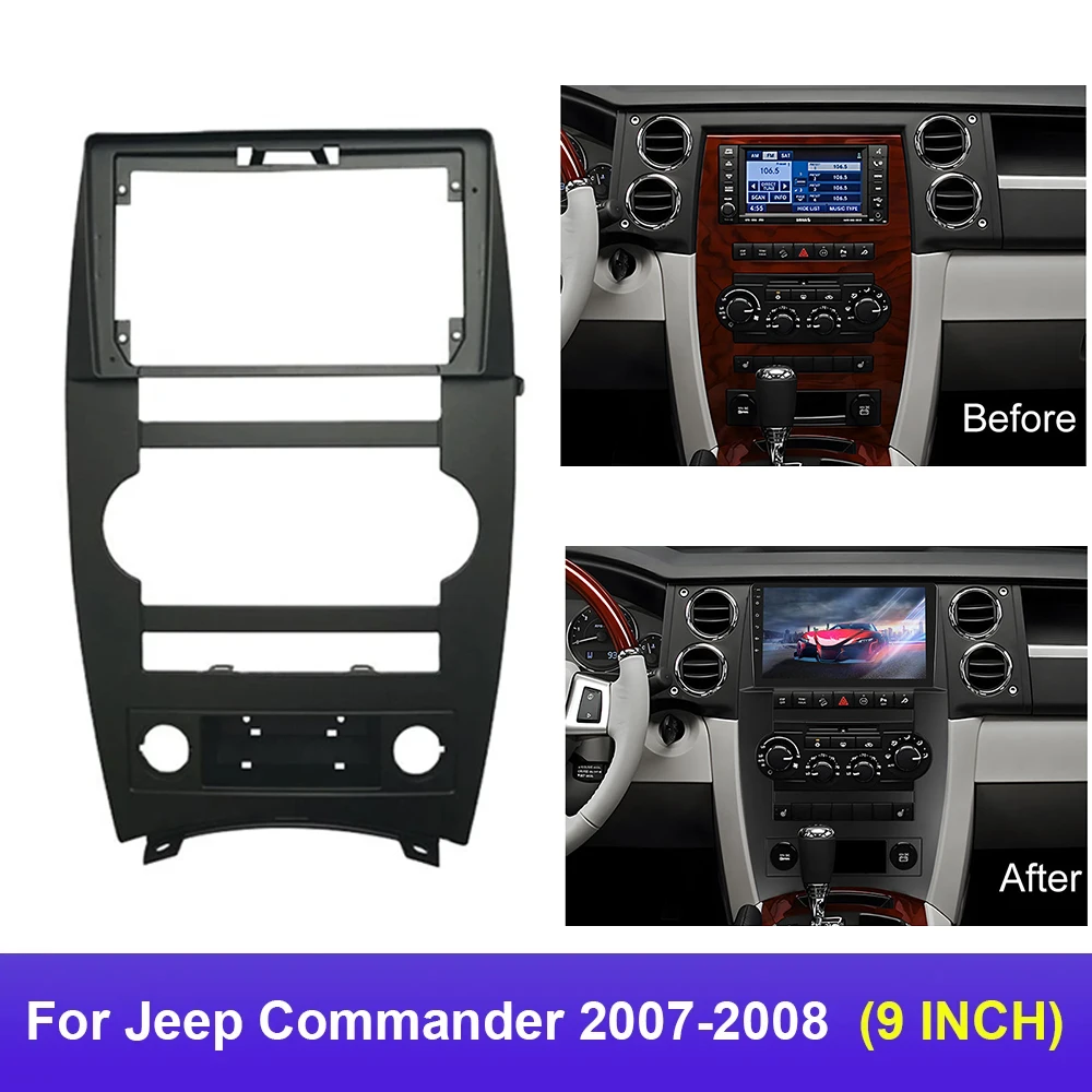 

9 inch Car Fascia Radio Panel for Jeep Commander 2007-2008 Dash Kit Install Facia Console Bezel 9inch Plate Trim Adapter Cover