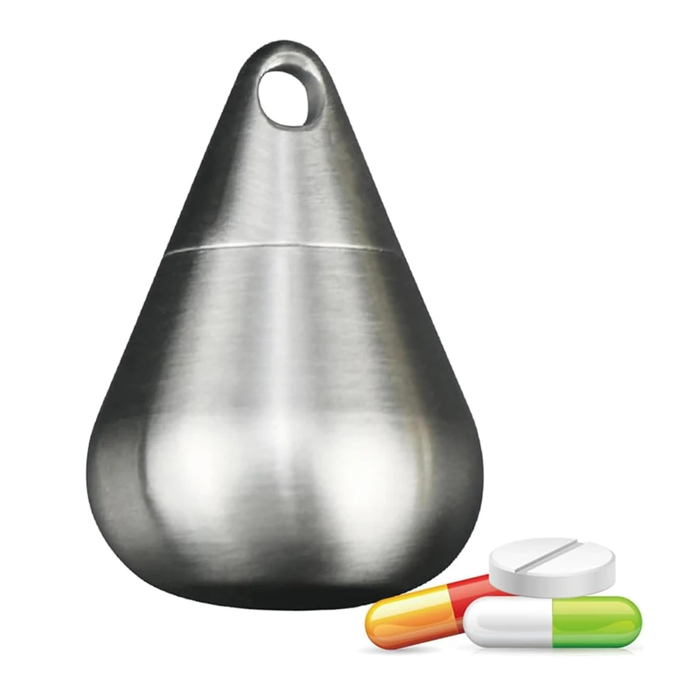 Titanium Small Pill Case with Keychain,Waterproof Pill Holder Container,Portable Water Droplet Shape Mini Pill Box Case