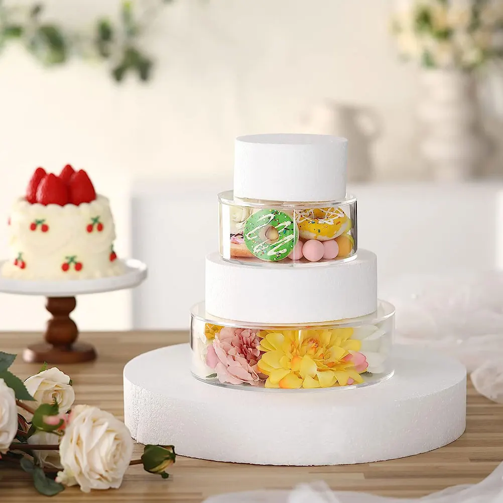 

2Pcs Round Shaped Acrylic Cake Riser Unique Fillable Design for Parties Festivals Dessert Stands Acrylic Fillable Cake Stand