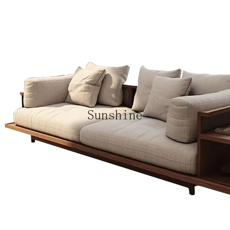 Fabric straight row sofa living room modern simple light luxury solid wood sofa ash wood  FT