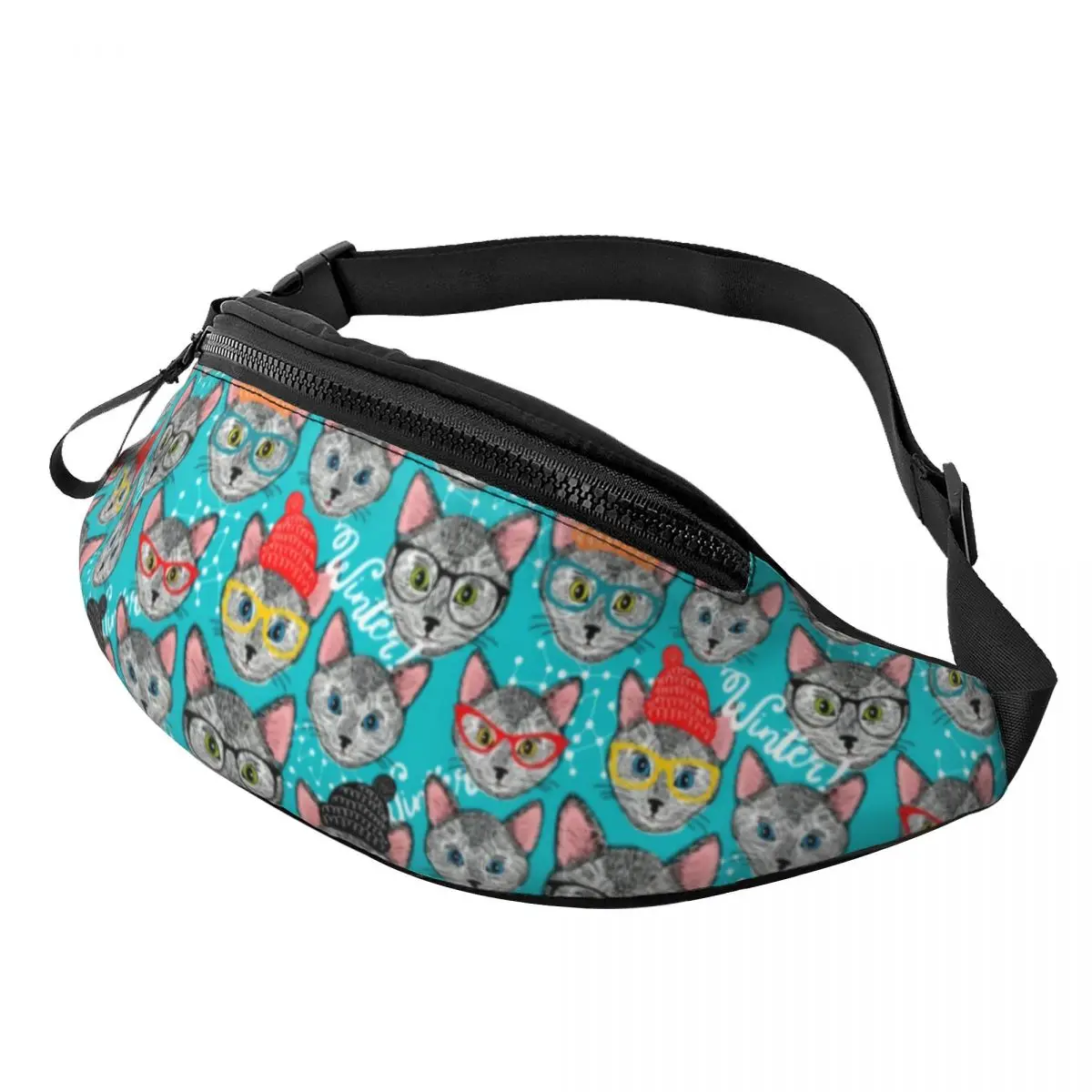 

Cat In Hat Waist Bag Funny Animal Print Teenagers Bicycle Waist Pack Fashion Polyester Bag