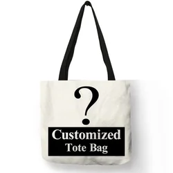 Bolso de mano personalizado para mujer, bolso de lona de lino con logotipo impreso, bolsas de compras personalizadas con tus imágenes, bolsos de hombro de mano DIY