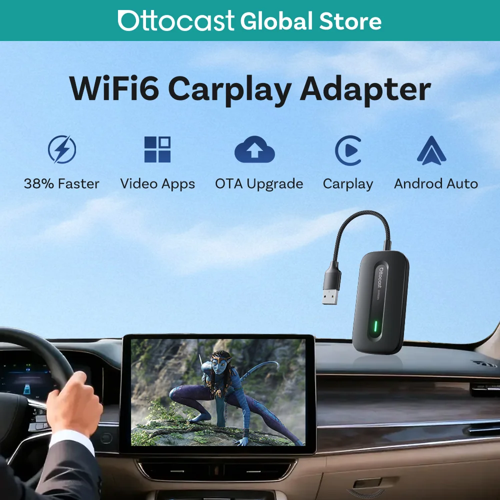 Ottocast Play2Video Express Android 12 AI Box Wireless CarPlay Android Auto Netflix YouTube Video Streaming Adapter For Audi Kia