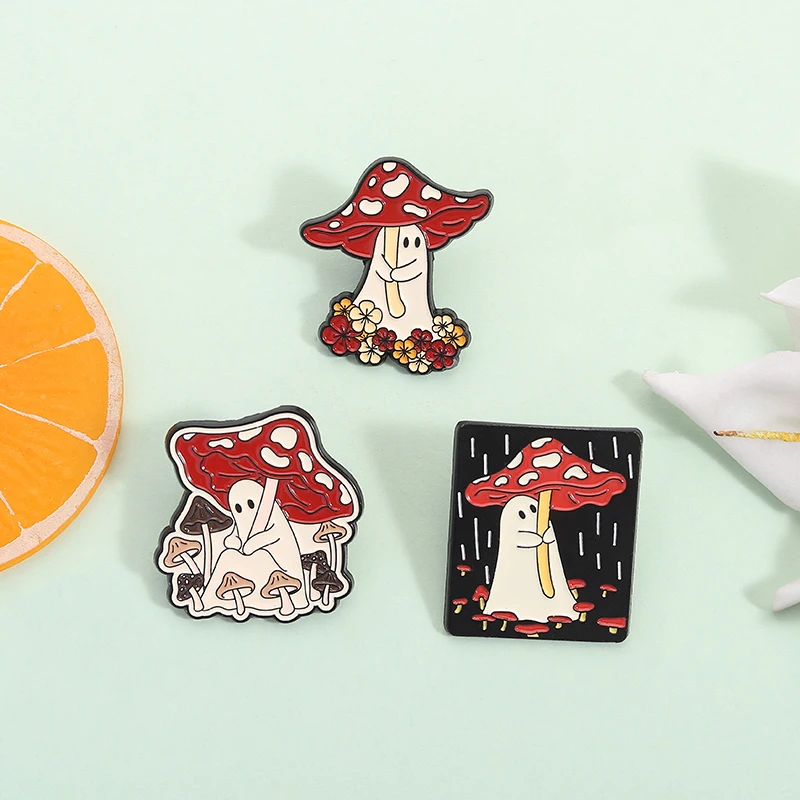 Wandering Ghost with Mushroom Umbrella Enamel Pins Halloween image 3