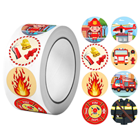 1Roll(500Pcs) Cartoon Fireman Police Stickers 16 Designs Decals Kids Teacher Reward Labels School Supplies Various Gift Package