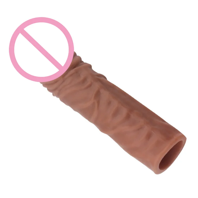 Reusable Penis Extension Ring Sleeve Penis Enlargement Male Cock Delay Ejaculation Sex Toys Organ Chastity Silicone Condoms