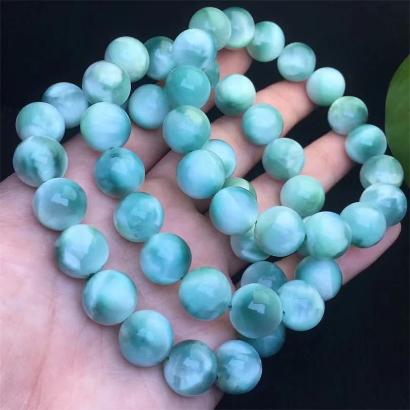 12MM Natural Green Lace Jade Bracelet Women Fashion Crystal Round Beads Lovers Strand Bangles Jewelry Gift 1pcs