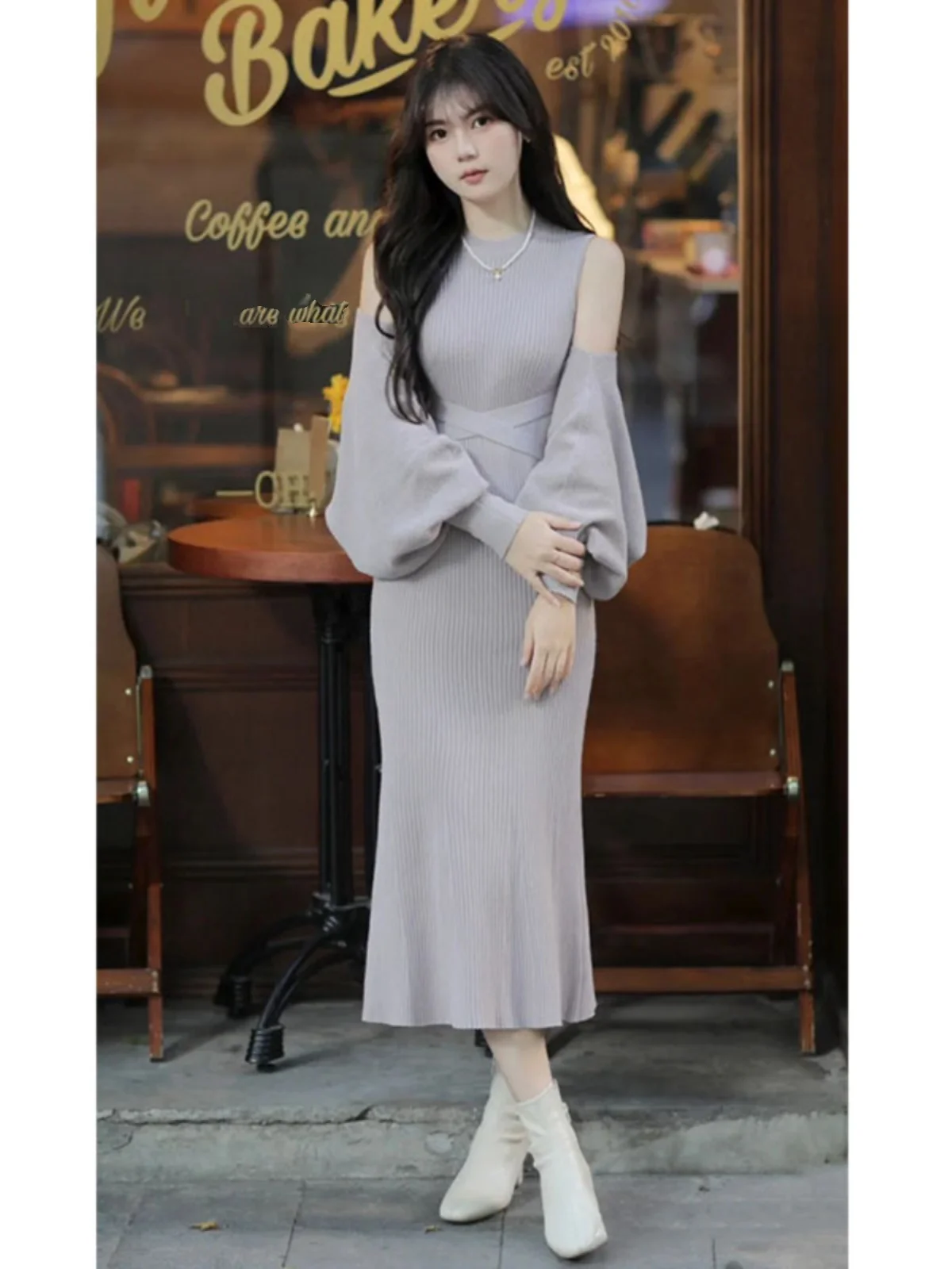 

Japanese Sle Lantern Sve Knitted Dr Two Piece Set Women's Early Autumn Faion Thousand Gold Wind Bodycon Dr