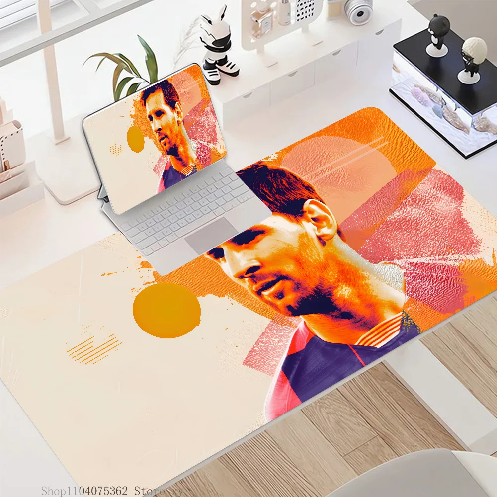 F-Football Star L-Lionel M-Messi Watercolor Mousepad Large Keyboard Desk Mat Gaming Mouse Pad LockEdge Non-slip Mat