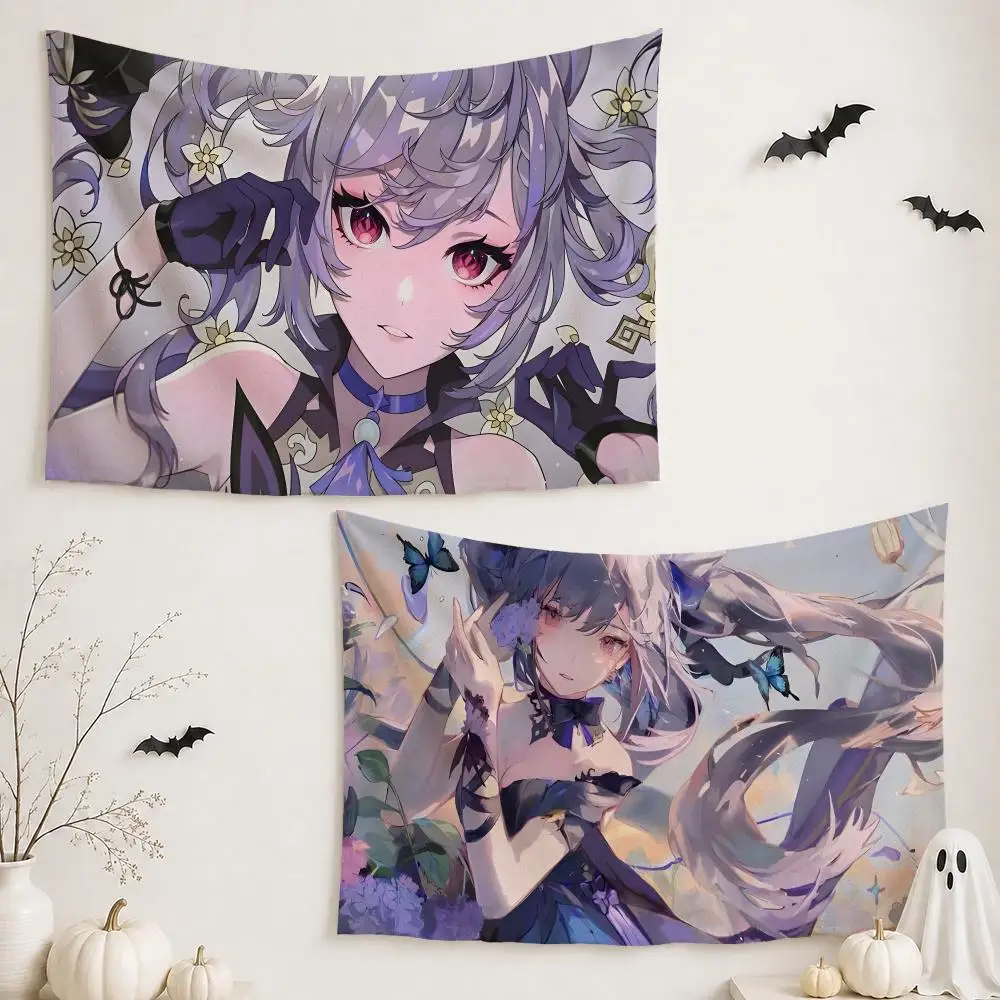 Genshin Impact Keqing Game Tapestry Wall Hanging Tapestry Aesthetic Room Decor Banners for Bedroom Living Room Outdoor Party