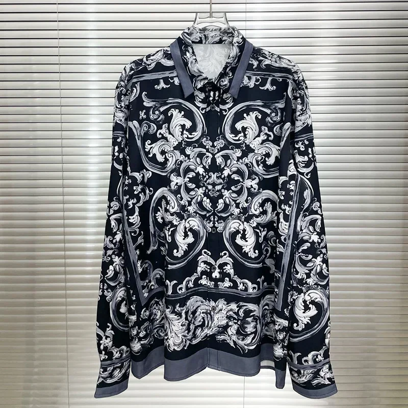 

Luxury Royal Shirt Men Clothing Casual Floral Printed Court Style Manga Longa Prom Party Shirts Camisas Social Masculina De Luxo