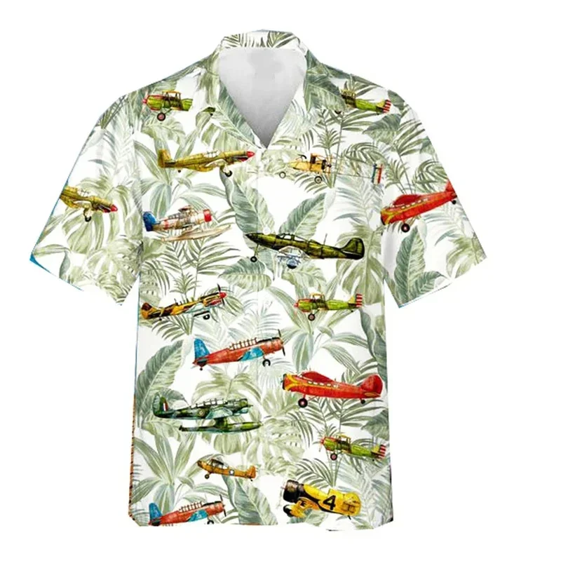 Fighter Plane 3D Printed Shirt For Men Vintage Pattern Hawaiian Shirts Summer Short Sleeve Beach Shirts Tops Loose Lapel Blouse