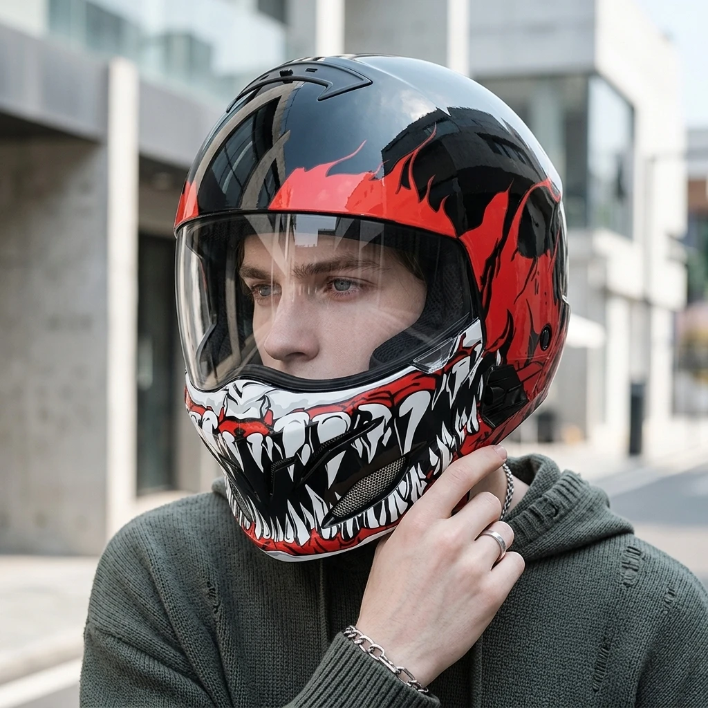 2026 New Retro Motorcycle Helmet Full-Face Helmet for Men and Women, All-Season Scorpion Helmet Combination Half Helmet