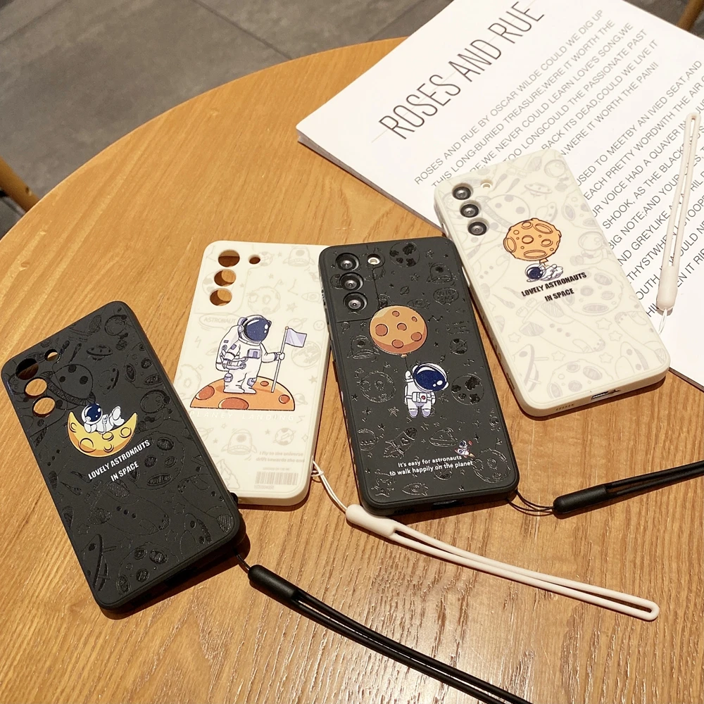 Cartoon Cute Astronaut Liquid Silicone Case for Huawei P30 Lite P20 P40 Pro Mate 20 30 40 Honor X10 Nova 5T Y9 Prime 2019 Cover