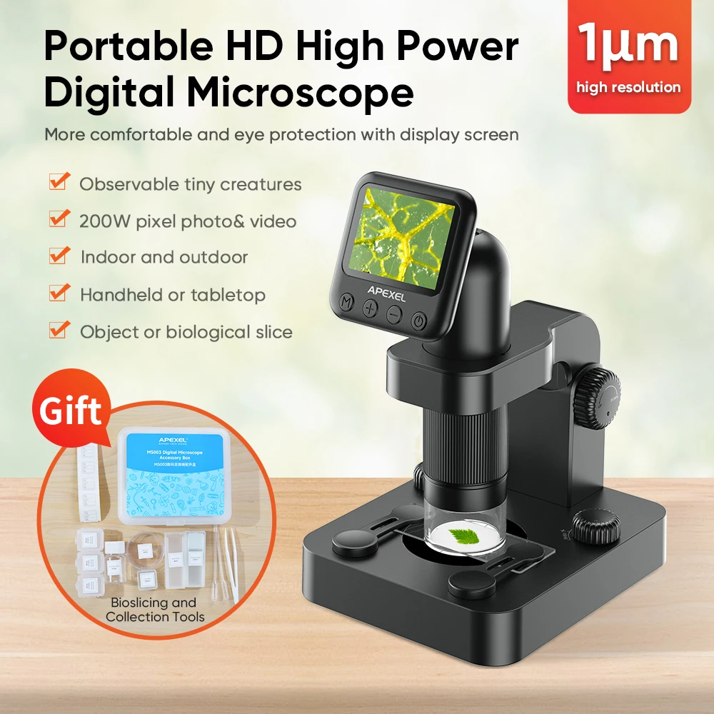 

APEXEL 20-100X Digital Microscope Camera 2 in 1 Type-C USB Portable Electronic Microscope LCD Magnifier Observing Microbial