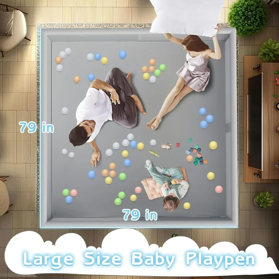 Cercadinho grande para bebês, 79x79 espaços, cercadinho para bebês e crianças, centro de atividades extragrande interno e externo com portas com zíper para