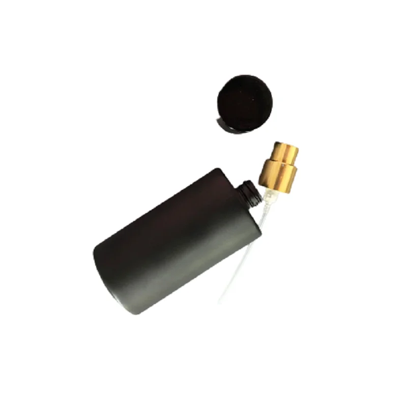 50ML High Grade Matte Black Glass Perfume Spray Bottle Gold Pump Portable Empty Round Perfume Refillable Packaging Bottles 5pcs