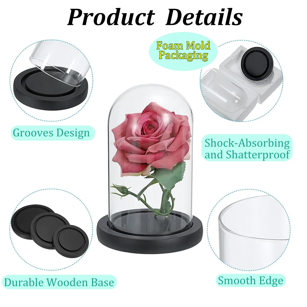 Transparent Glass Storage Box Dome Cloche Glass Countertop With Black Base Perfect for Home Office Tabletop and Christmas Decor