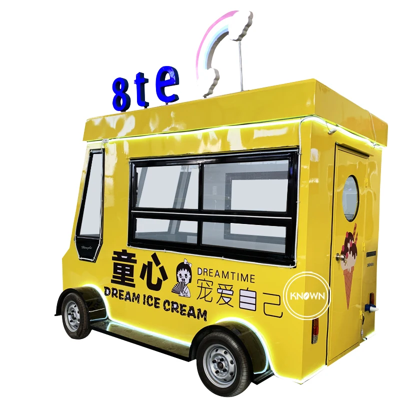 3KW Electric Food Truck Ice Cream Vending Kiosk Bread Beverage Beer Barbecue Grill Coffee Truck Mobile Food Cart with Wheels