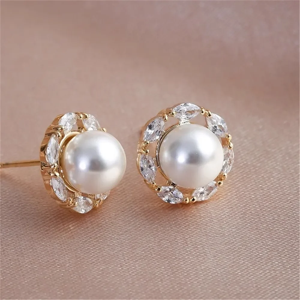 DIY Pearl Accessories 18K Gold-coated Copper-plated Real Gold 925 Tremella Needles Exquisite Versatile Stud Earrings Female