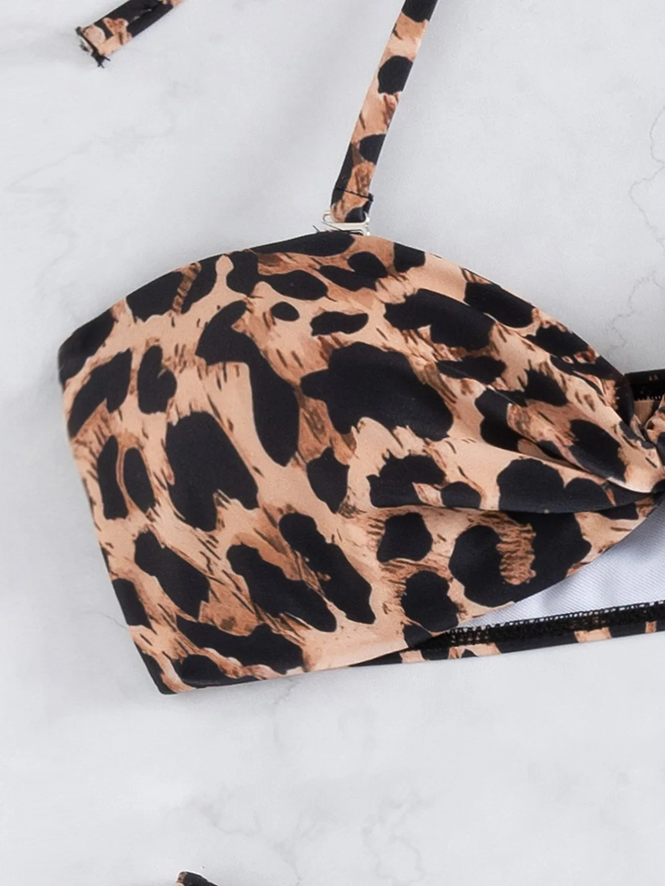 Women's 3-Piece Leopard Micro Bikini Set Sexy Halter Neck Swimwear One Shoulder Blouse Cover-Up Animal Printed Swimsuit Holiday