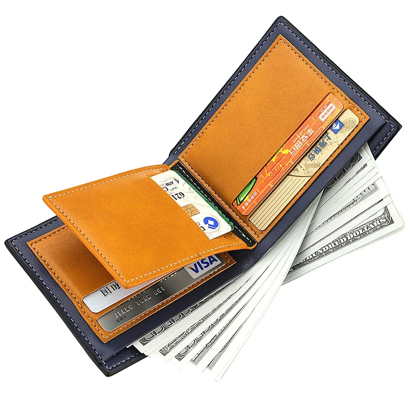 Men's PU Leather Wallet Business Multi-Card Wallet Zipper Coin Purse Credit Card Holder Two-fold Casual Pure Color Short Wallet